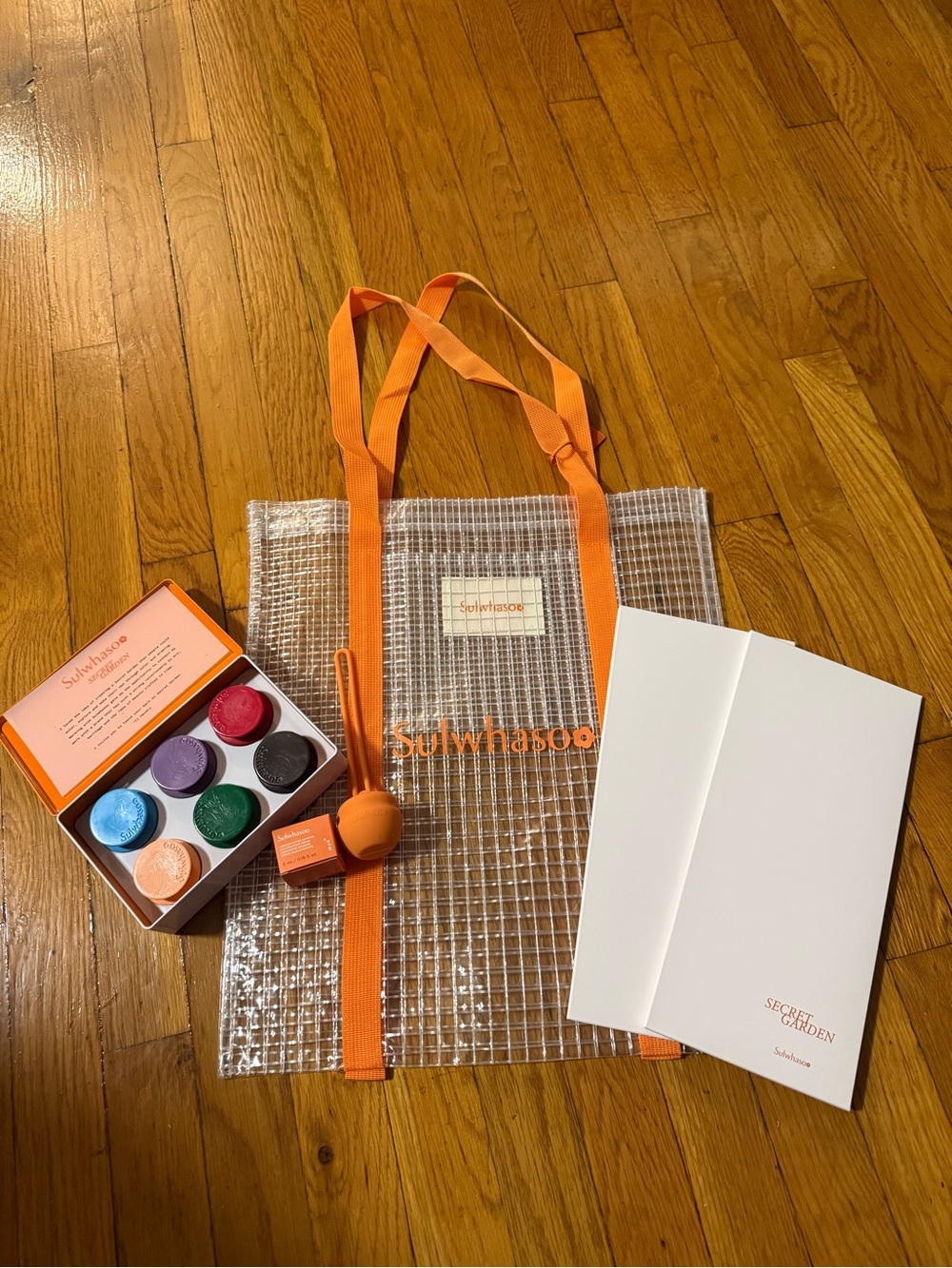 CJ Hendry x Sulwhasoo bag, keychain, ginseng cream w/ bag pouch, crayons, flower